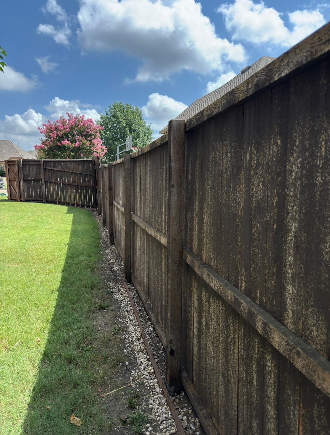 Before fence restoration - weathered fence in Dallas